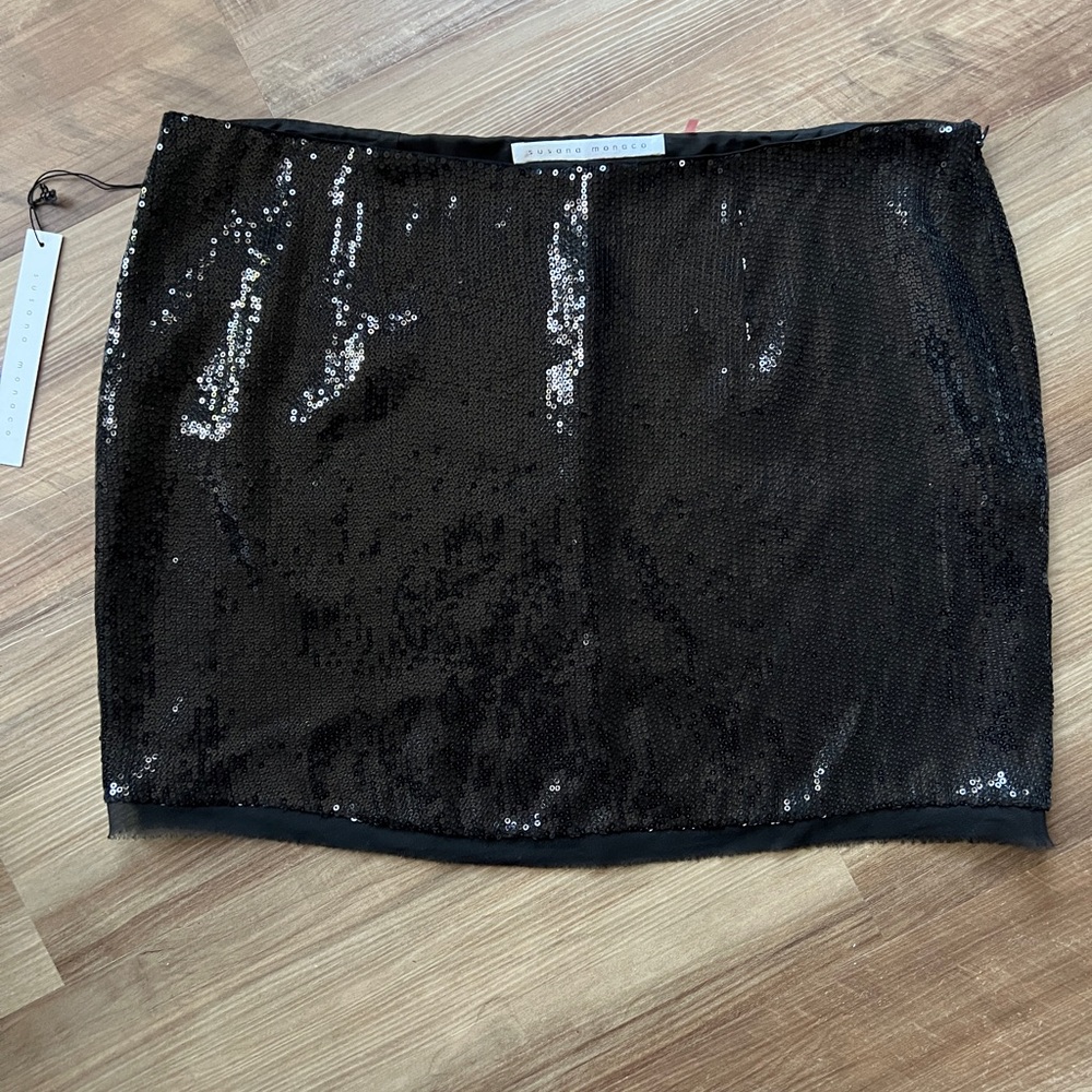 Susana Monaco Black Sequin Mini Skirt NWT